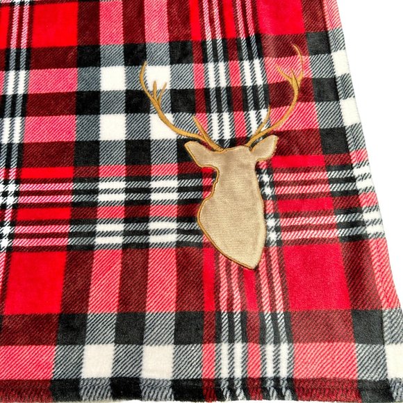 Elle Decor Throw Blanket 72x47 Red Black Plaid Deer Head Embellishment Soft - Picture 2 of 10